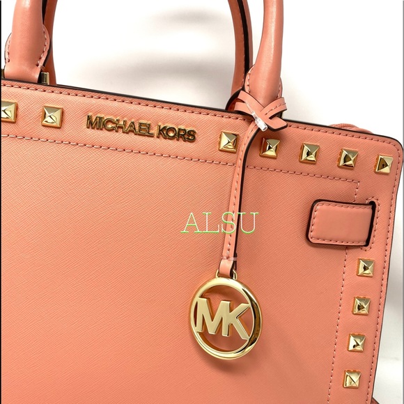 Michael Kors Rainer Medium Leather Satchel Peach - Picture 4 of 11